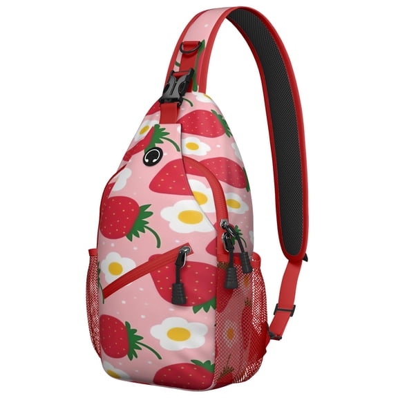Fresh Strawberry Print Travel Sling Backpack, Lightweight and Durable Crossbody Sling Bag for Cycling, Shopping, Hiking, and Photography