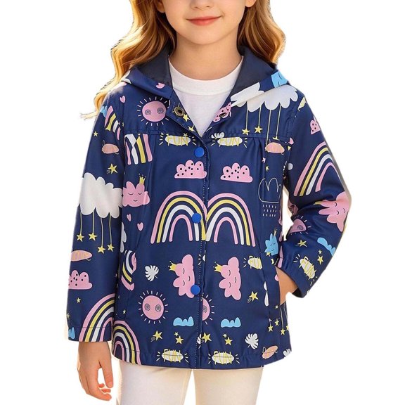 YUANxueke Girls Hoodie Windbreaker Printed Full Zip Jackets Casual Outdoor Fashion Windproof Jacket with Pockets,Multicolor,2-3 Years