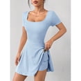 thumbnail image 4 of Baby Blue Square Neck Short Sleeve Fit & Flare Mini Dress With Exterior Pocket, 4 of 8