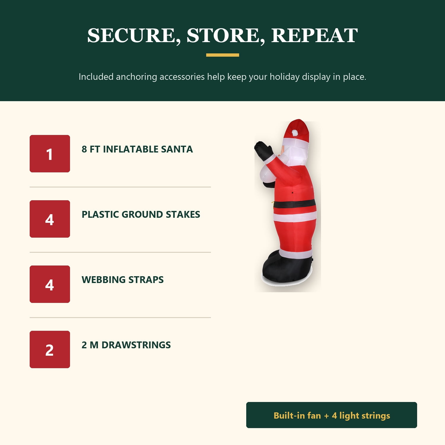 Alvantor 8 ft Lighted Inflatable Santa Claus with 4 String Lights, Red, Outdoor Christmas Yard Decoration