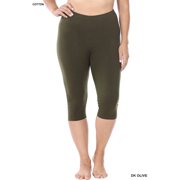 Zenana Premium Cotton Capri Knee Length Leggings Multiple Solid Colors Womens Sizes S3X