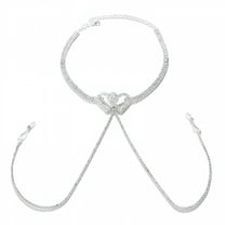 DESIGNICE Sexy Heart Body Chains Non-Piercing Rhinestone Nipple Chain Necklace Tassel-Silver