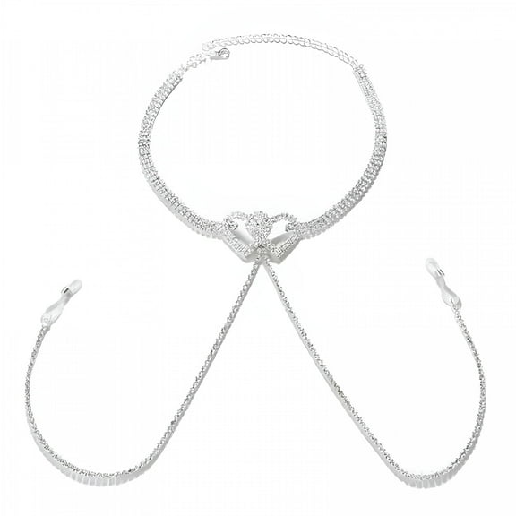 DESIGNICE Sexy Heart Body Chains Non-Piercing Rhinestone Nipple Chain Necklace Tassel-Silver