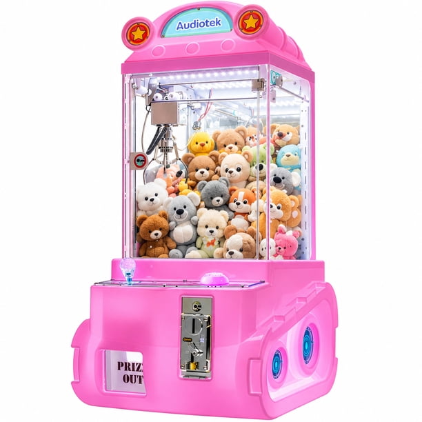 Maquina Garra Peluches Mini Audiotek Doll Caza Luz Led Sonido Rosa