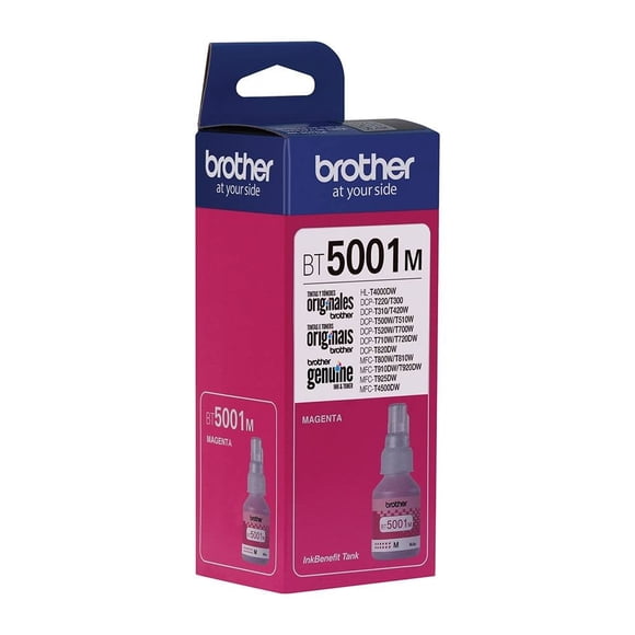 Botella de Tinta para Impresora Brother BT5001M color magenta de ultra alto rendimiento.