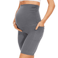 thumbnail image 2 of Women's Over Belly Maternity Shorts - High Waisted Yoga Lounge with Pocket(L, Gray), 2 of 8