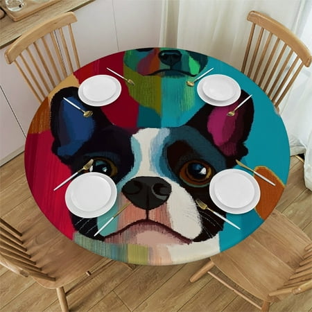 

Autua Dog Colorful Digital Round Tablecloth Stain-Resistant Washable 54 -58