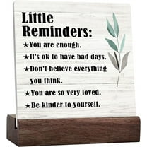 Ceramic Sign 4x4 Inch Little Reminders Plaque Sign with Wood Stand Desk Decor Saying College Gifts Ceramic Plaque Desk Sign Decoration For Office Home Dorm Desk Shelf Table Decor Gift For Women Men