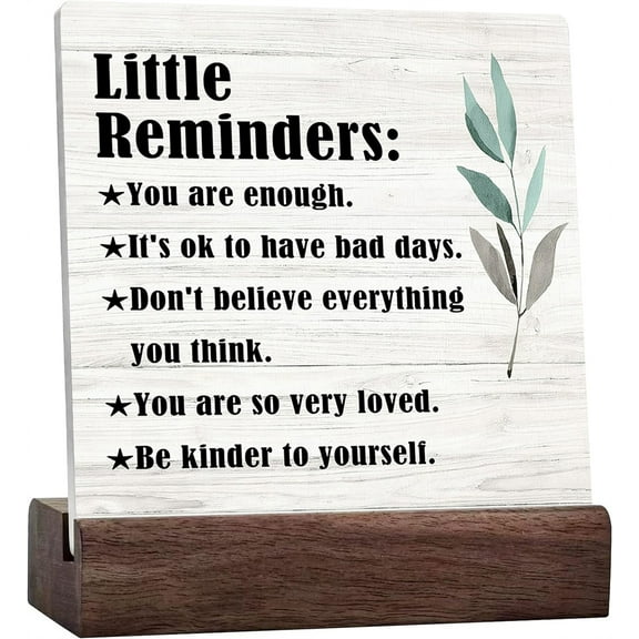 Ceramic Sign 4x4 Inch Little Reminders Plaque Sign with Wood Stand Desk Decor Saying College Gifts Ceramic Plaque Desk Sign Decoration For Office Home Dorm Desk Shelf Table Decor Gift For Women Men