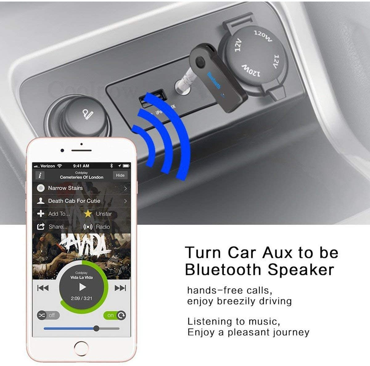 Mini Bluetooth Receiver For Samsung Galaxy Tab A 10.1 (2019) , Wireless To 3.5mm Jack Hands-Free Car Kit 3.5mm Audio Jack w/ LED Button Indicator for Audio Stereo System Headphone Speaker - image 2 of 3