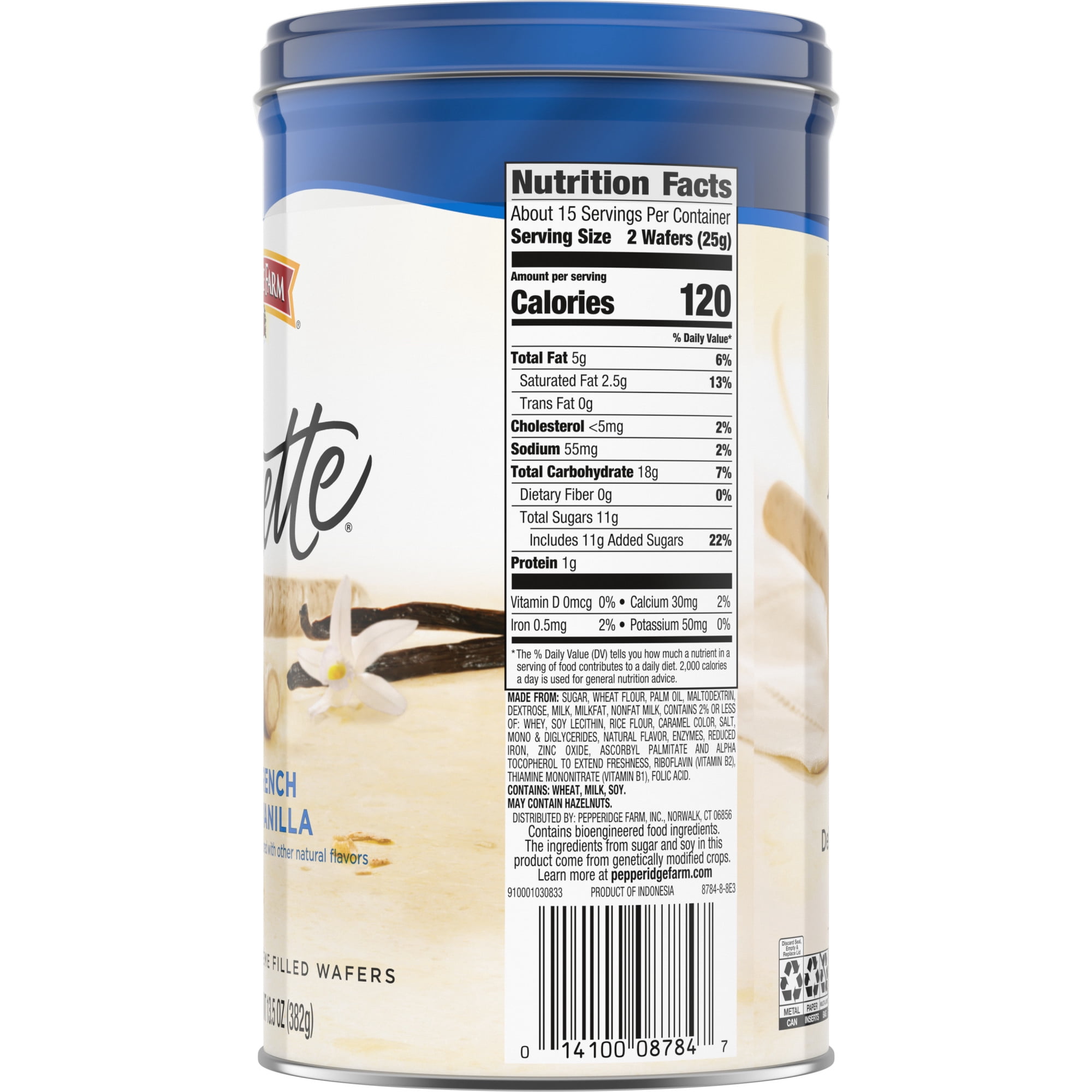 Pepperidge Farm Pirouette Cookies, French Vanilla Crème Filled Wafers, 13.5 oz Tin