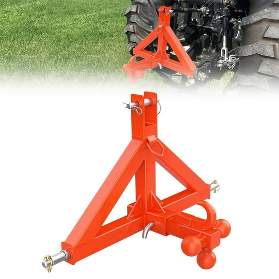Mescukay 3 Point Hitch Receiver - 2" Receiver & Towing Ball Mount for Implements Hauling, 10,000 lbs Tractor Trailer Hitch Attachment for Category 1 Tractors