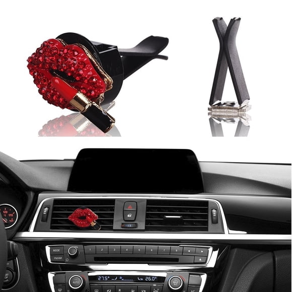 Bling Car Decor Auto Air Vent Clip Charms, Crystal Interior Car Accessory, Auto Decoration Charms, Car Bling Accessories (Red Kiss Lips)
