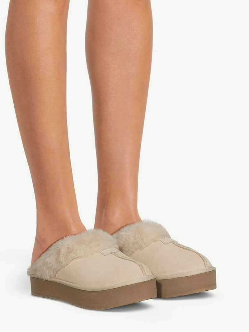 【BAON】Budil Suede Platform Fur Slippers Joyspun Women's Suede Platform Clog Slippers - Walmart.com