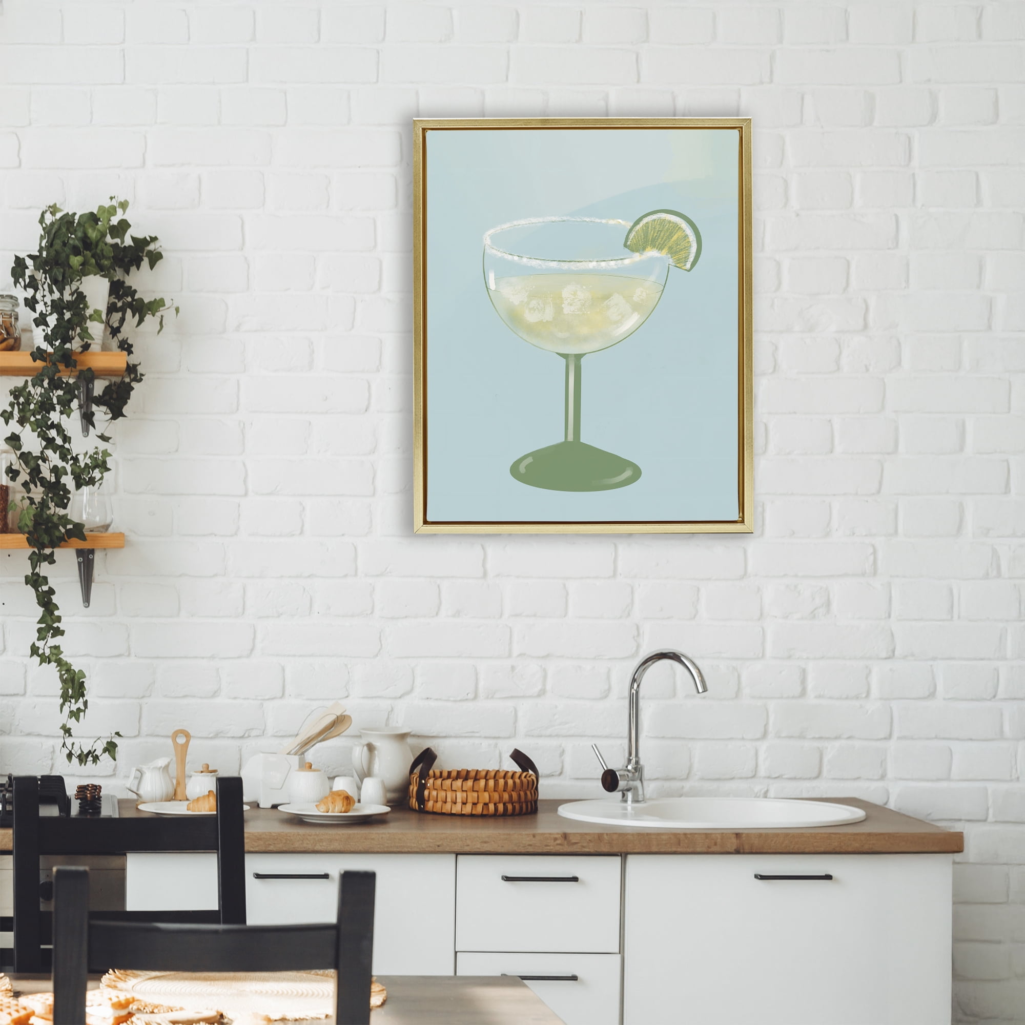Stupell Industries Margarita Glass over Blue Gold Framed Floater Canvas Wall Art, design by Robin Maria