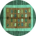thumbnail image 1 of Ahgly Company Machine Washable Indoor Round Abstract Turquoise Blue Contemporary Area Rugs, 5' Round, 1 of 4