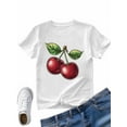 thumbnail image 4 of Women's T-Shirt Cherry Fruit Short Sleeve Casual Tee Classic Crew Neck T Shirt for Women White, 2XL, 4 of 7