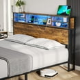 King Size Bed Frame with Storage Headboard and LED Lights Headboard
