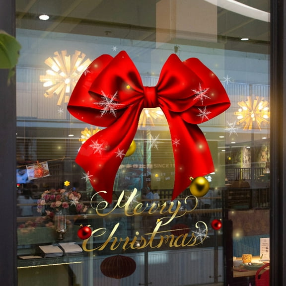 Vrorvz Christmas Decorations Christmas Ornaments Window Glass Decal Red Bow Holiday Decor Strong Festive Ambience for Home Office Storefront Celebrate Joyful Atmosphere 24.4in Red