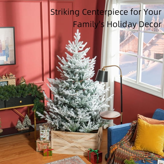 GVN Christmas Tree, Modern Christmas Tree,6 FT Artificial Christmas Tree, Flocked Hinged Xmas Tree with 795 Tips, Steel Base, Auto Open, Green