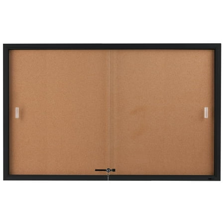 Hardware Board Enclosed Sliding Door Cork Bulletin Board, 5 x 3 Feet, Self-healing Corkboard Display Surface, 60
