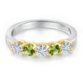 thumbnail image 3 of Gem Stone King 10K Two Tone Gold White Moissanite and Green Peridot Wedding-Bands Ring for Women | 0.89 Cttw | Round 3.5MM | Gemstone Birthstone | Size 5, 3 of 7