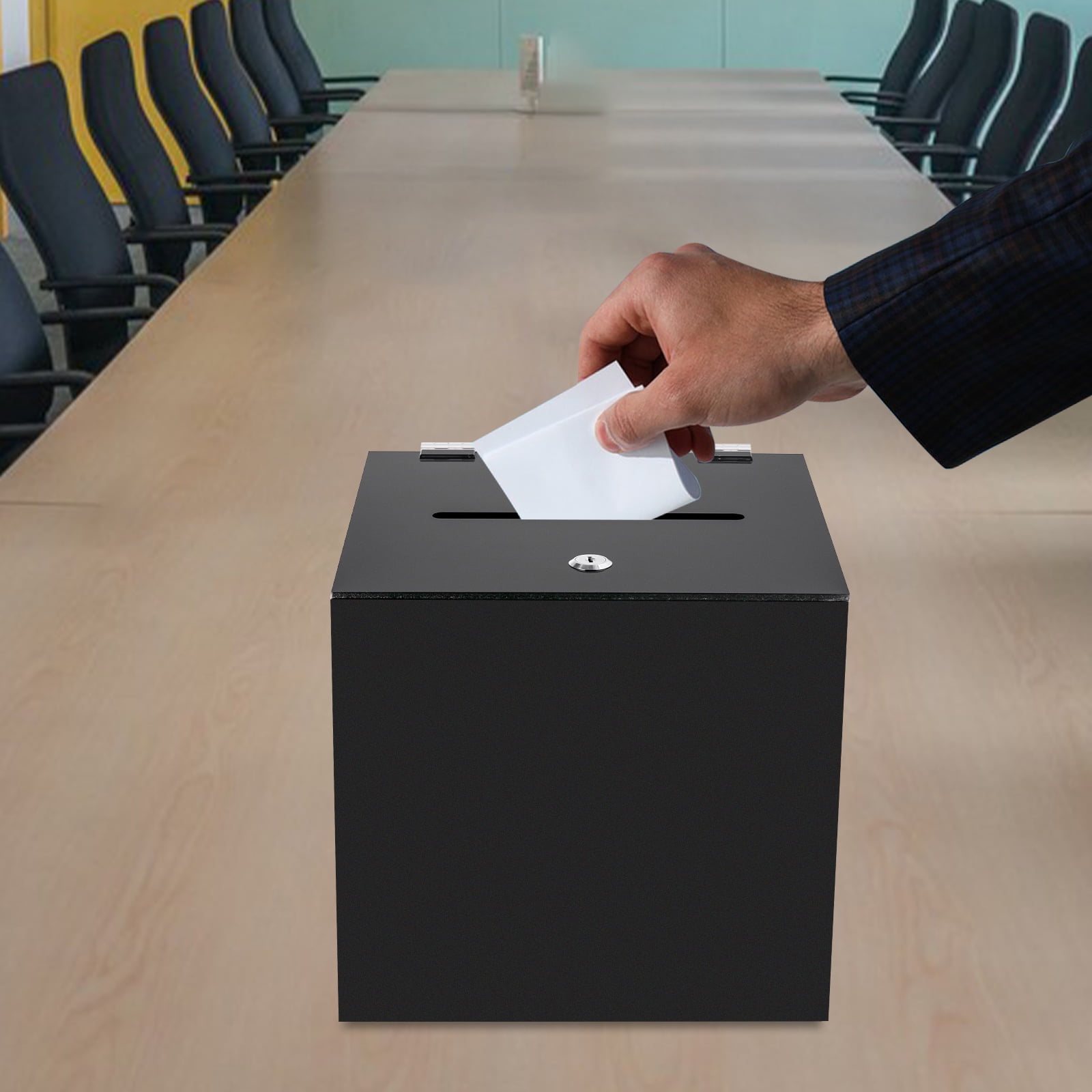 Modern Suggestion Box with Lock Acrylic Donation Box, Black Money Storage Square Container for Voting, Charity