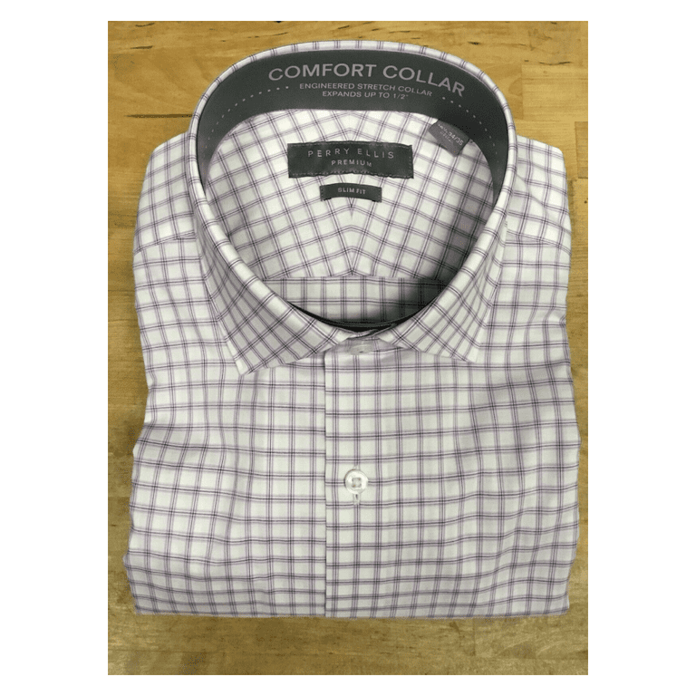 Perry Ellis Premiu Slim Fit Comfort Collar Dress Shirt  Checked,Purple,16.5/32-33 - Walmart.com