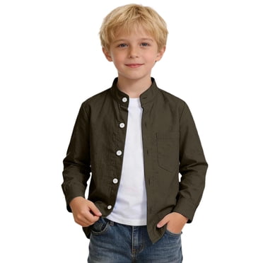 Yiyuu Toddler Boys Long Sleeve Button Down Shirt Unisex Casual Cotton Shirt, Sizes 2-3