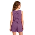 thumbnail image 5 of KPOPLK Girl's 2 Piece Outfits Summer Solid Color Linen Tank Top and Paperbag Waist Striped Shorts Set for 8 9 10 11 12Years(9 Years,Purple), 5 of 7
