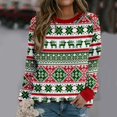 thumbnail image 2 of Moda Navidad mujer estampado manga larga cómodo transpirable cuello redondo camisa Tops Pompotops  gfhjh8873, 2 of 6