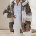 thumbnail image 4 of Autumn Winter Lady Cardigan - Thickened Plush Hooded Collar Drawstring Loose Windproof Colorblock Patchwork Long Sleeves Cardigan, 4 of 8