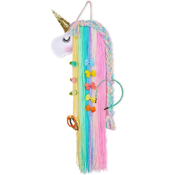 Toorise Unicorn Hair Clips Organizer for Girls 78x24CM Wall Hanging Decor Hair Bow Holder Cute Baby Headband Storage Hanger for Girls Room Bedroom Home Decoration