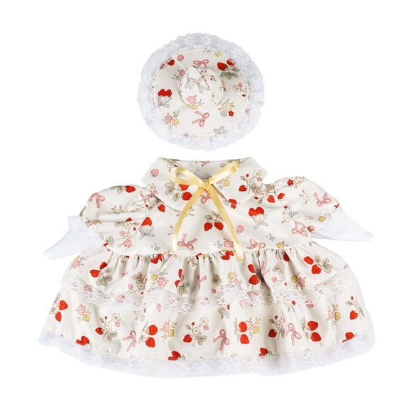 Easter Porch Goose Outfit Set, Strawberry & Lace Accented Dress with Matching Bonnet, 23 inch Country Style attire for Garden & Porch Easter decor Displays