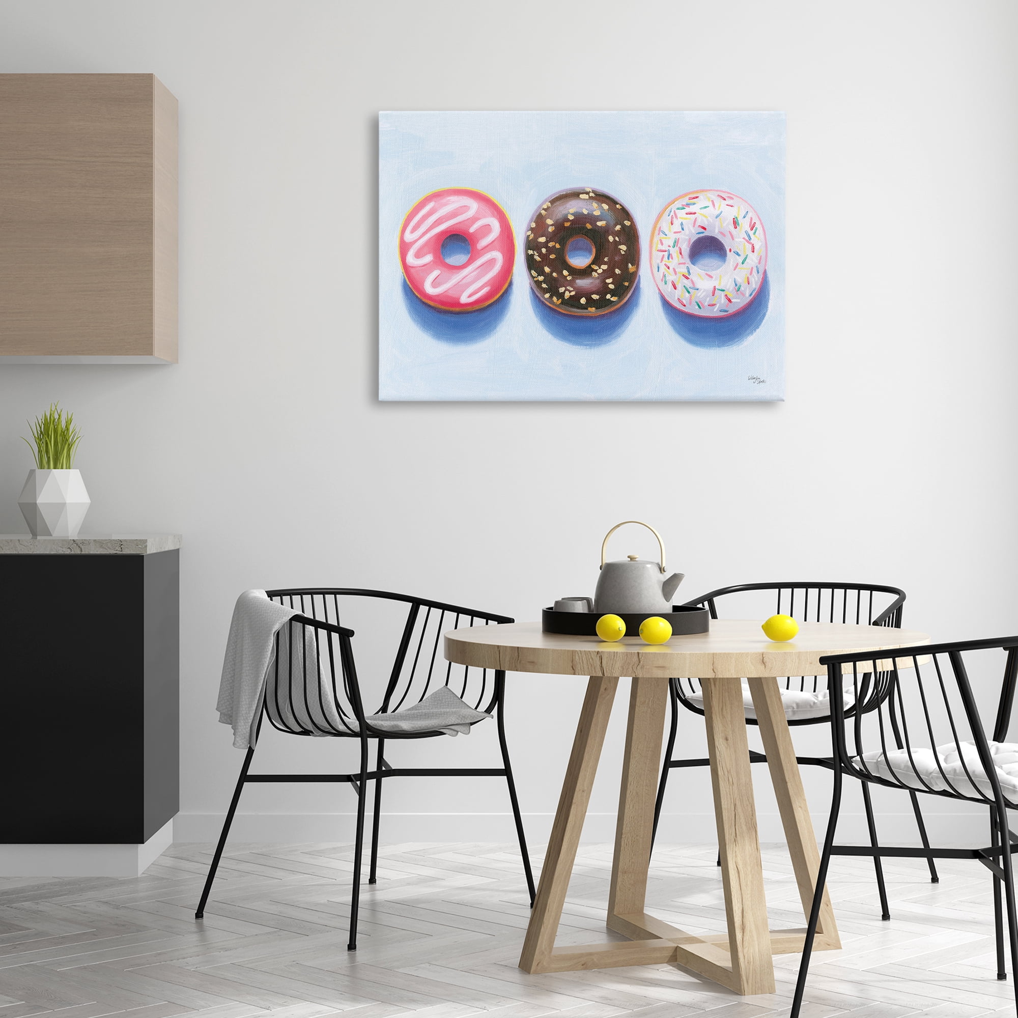 Stupell Industries Three Doughnuts Trio Food & Beverage Painting Wrapped Canvas Art Print Wall Art, 36 x 24