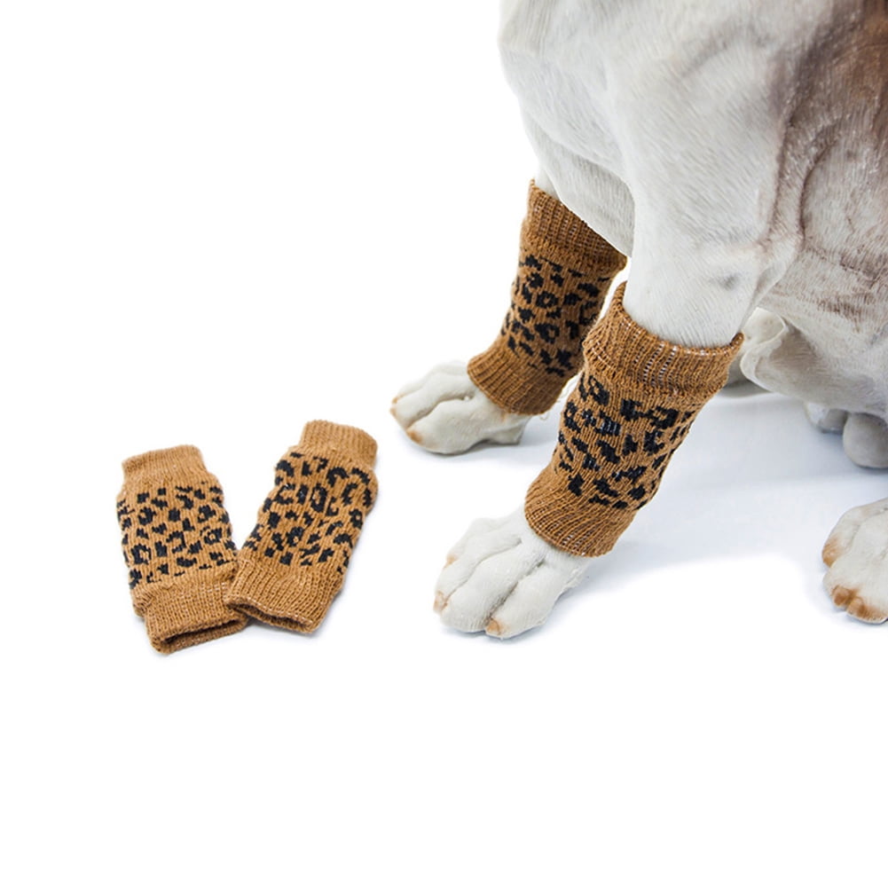 Lubelski 4pcs Set Winter Pet Dog Leg Socks Zebra Leopard Dots Print Non Slip Leg Warmers Other S