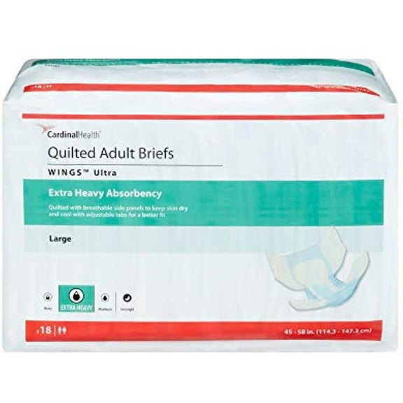 Wings Ultra Quilted Incontinence Brief, Large, Extra Heavy Absorbency (18 Count)