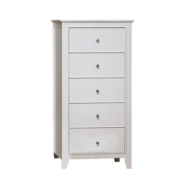 Metal drawer glides provide a smooth action and easy access to baby's things. 5 drawer chest white