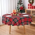thumbnail image 4 of Christmas Tablecloth Round 70 Inch Red Green Christmas Plaid Tablecloth - Polyester Winter Xmas Festive Holiday Checkered Gingham Table Cloth Circle Washable Waterproof for Holiday Party Dining Décor, 4 of 8