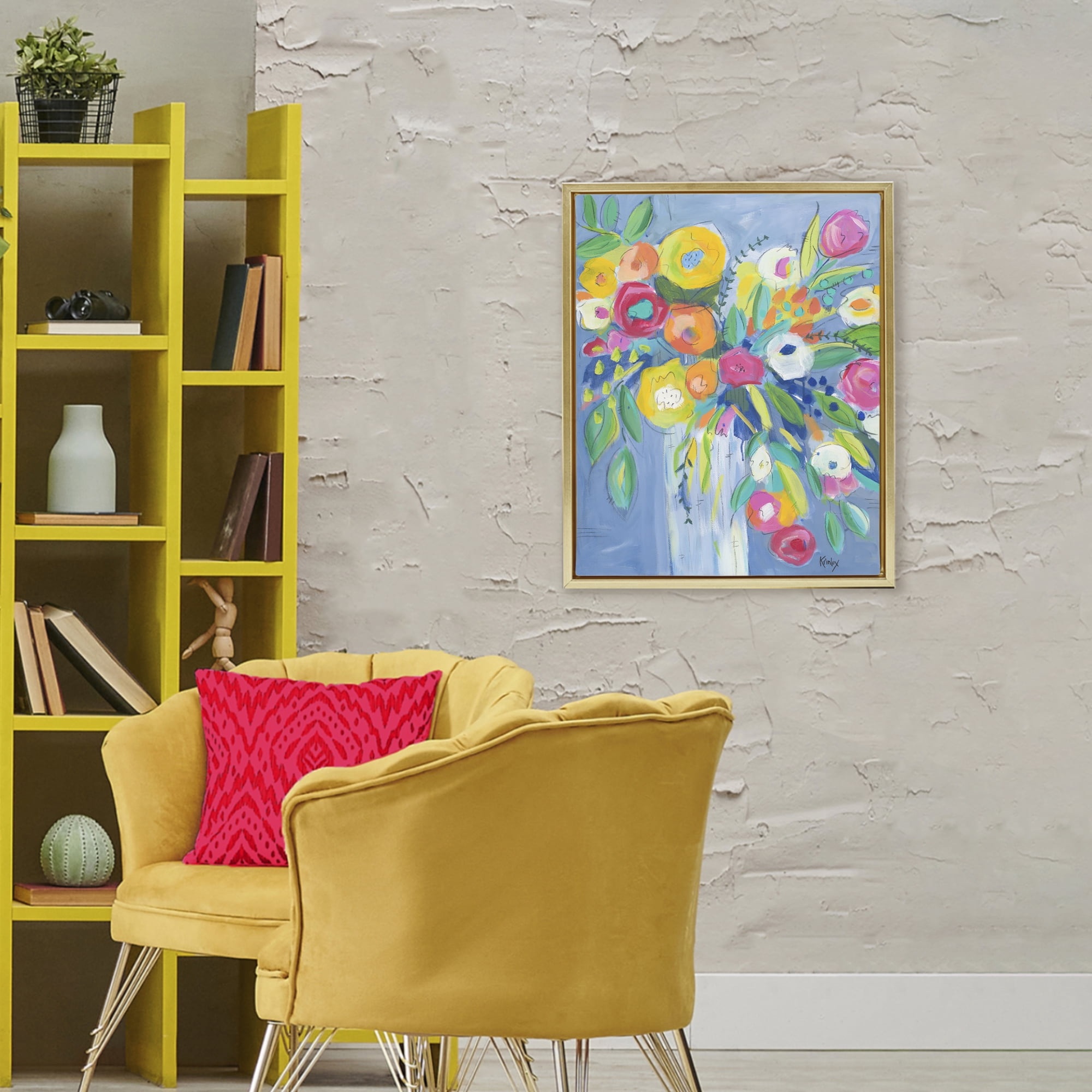 Stupell Industries Cheerful Blossom Energy Gold Framed Floater Canvas Wall Art, design by Krinlox