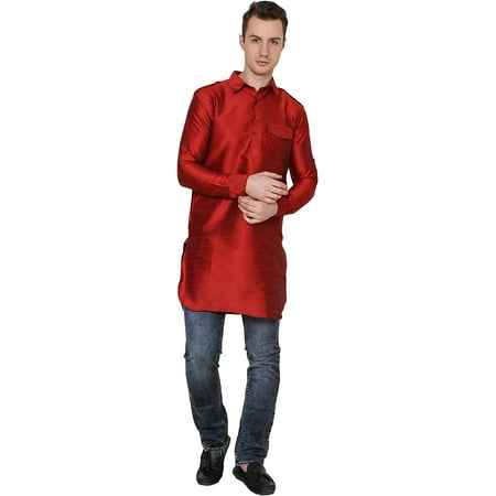 

Royal Kurta Mens Cotton Silk Long Pathani Kurta (40 Maroon)