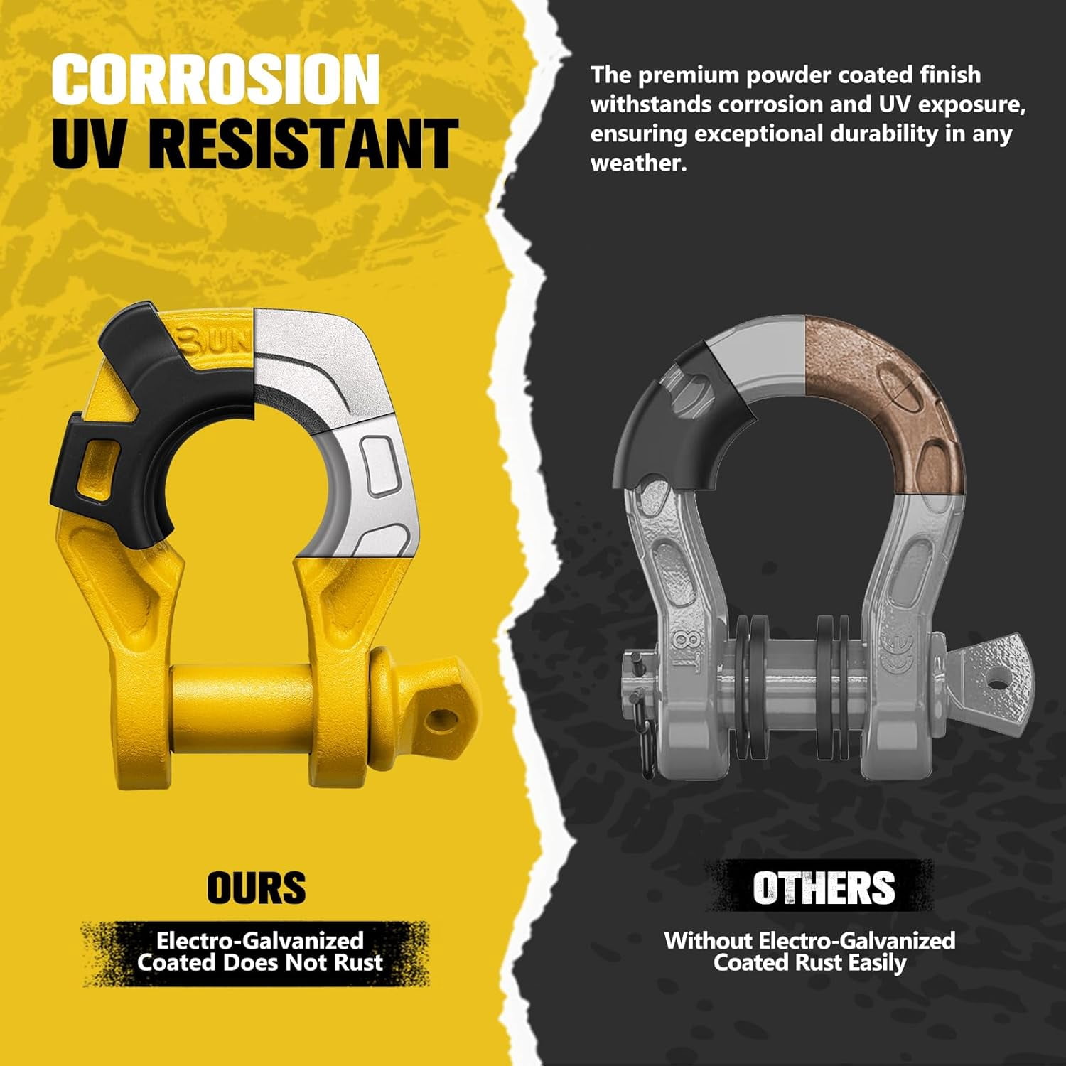 BUNKER INDUST 3/4" D Ring Shackle with 7/8" Pin,Yellow Tow Shackles with Isolator for Use with Tow Strap, Winch, 2 Pack Off-Road Recovery Shackle for Jeep Truck ATV UTV, 42,000lbs Break Strength