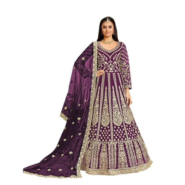Sur Mesure Mariage Designer Anarkali Lourd Broderie Florale Séquence Travail avec Robe Dupata