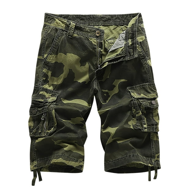 Mens Casual Shorts Multi Bolsillo Moda Ropa de Trabajo, Pantalones Cortos de Poliéster para el Uso Diario de Verano