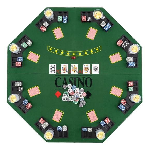 Foldable Poker Table Top, 8 Player, Green, with Carrying Bag, Card Placement Areas, Cup Holders, Chip Trays
