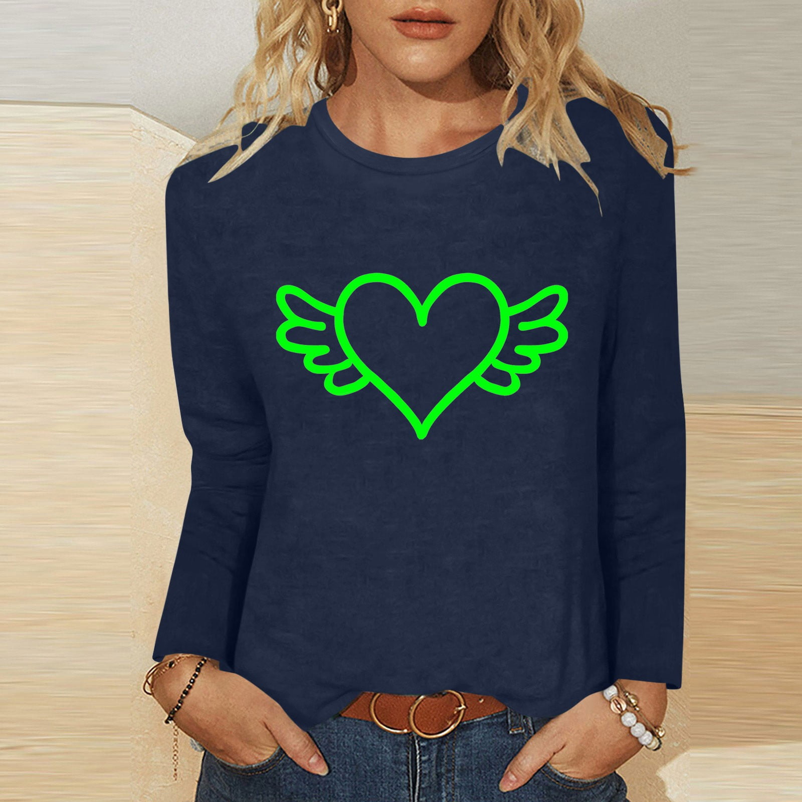 VgaVtl Womens T Shirts Under 5.00 Black Long Sleeve Tops for Women Under $5 Loose Casual Daily Print Tops