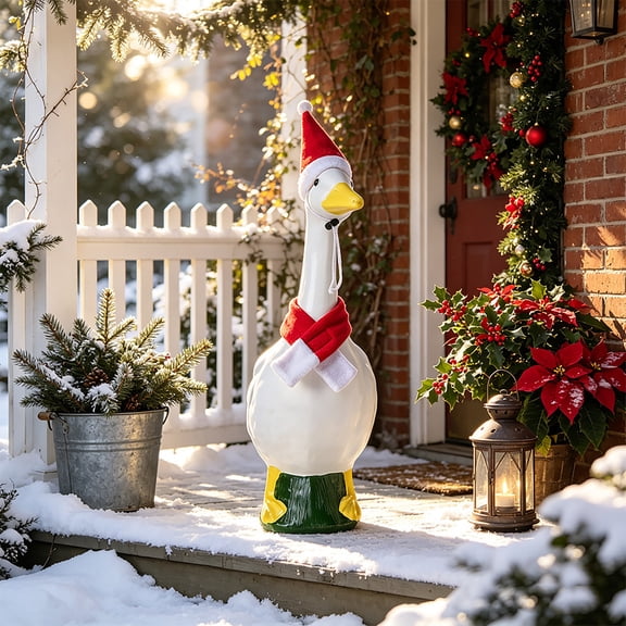 AuroraX 19 inch Porch Goose Christmas Outfits , Red Santa Hat and Scarf 23" Porch Goose Clothes Sets 17 inch Seasonal Xmas Winter Decorations for Home Outdoor Plastic Goose Accessories