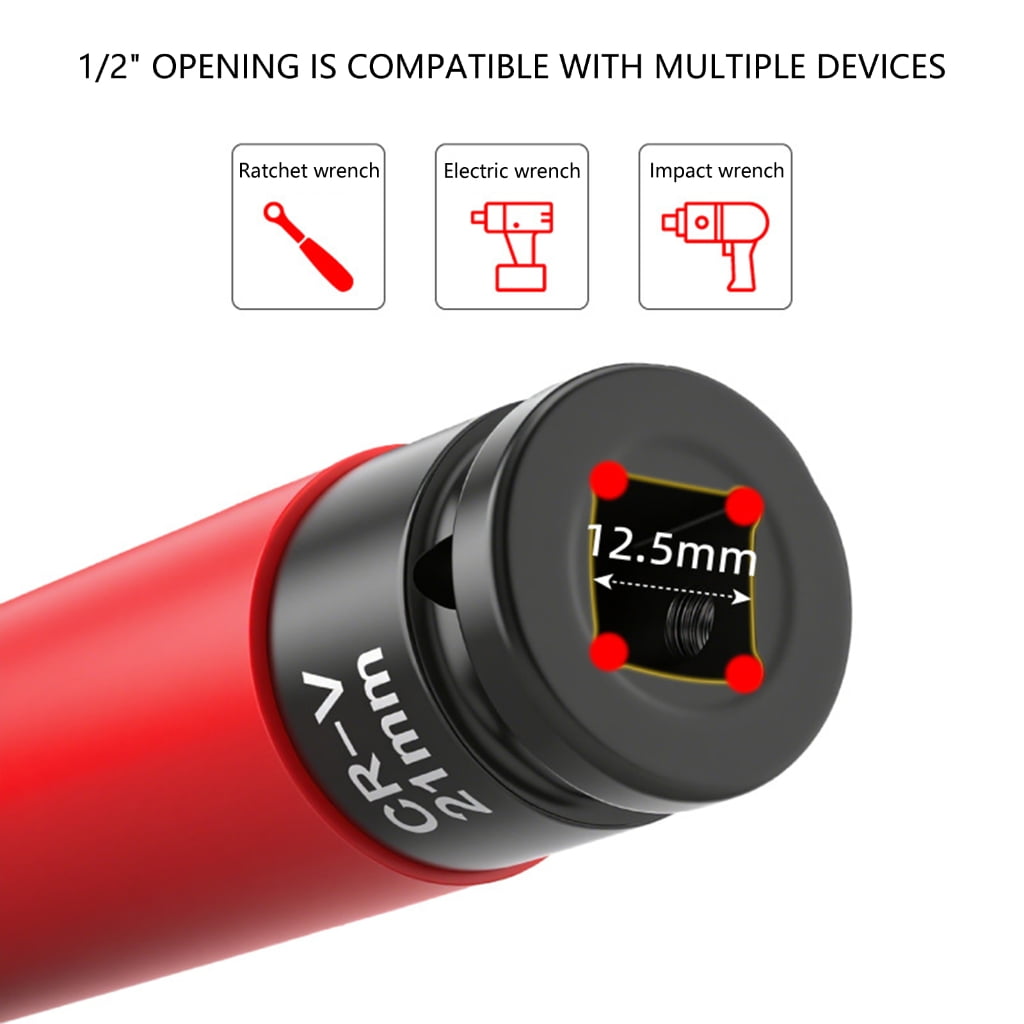 1/2Inch Impact Socket Set Suitable For Tire Removal Alloy Steel Extended Length 17mm 19mm 21mm Socket With Storage Case