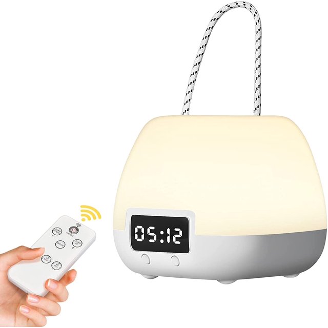 ATTOE Veilleuse LED Télécommande Rechargeable 3 Couleur Changement Chambre d'Enfant Veilleuse pour les Enfants Adultes, avec Horloge Luminosité Portable Veilleuse Réglable pour la Maison Travle Extérieur