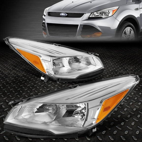 NUVISION for 13-16 Ford Escape Chrome Housing Amber Corner Headlight Replacement Headlamp